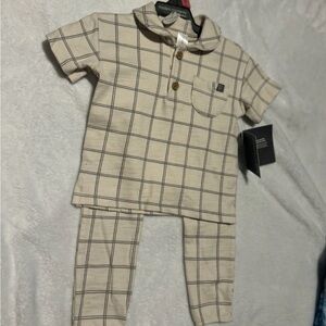 Plaid Baby Outfit Set Boys Outfit 2 Pc NWT Neutral Colors